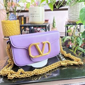 LOCÒ SMALL VALENTINO SH BAG IN CALFSKIN Purple, Gold Hardware Detachable Strap